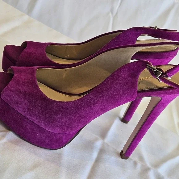 Jessica Simpson Sibilla Fuchsia Suede Slingback Platform Heels - Picture 1 of 5